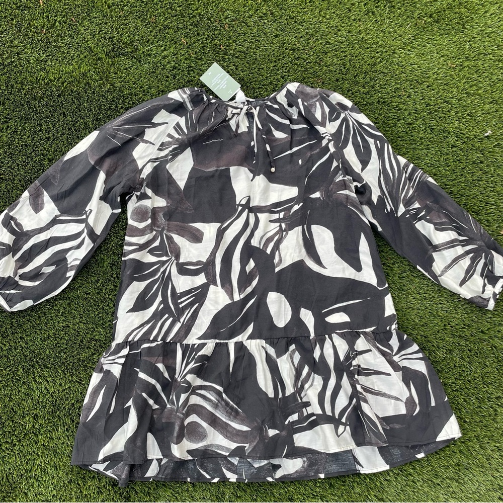 h&m floral black and white long sleeve dress